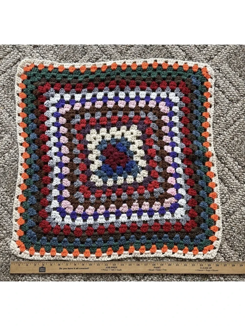 Granny Square Afghan Lap Blanket Throw Hand Made Crochet Multicolor 26”x26”